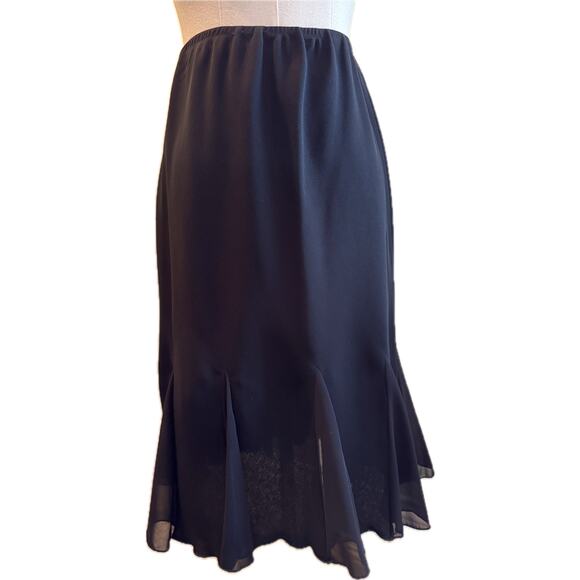 Women's Slip-On Skirt with Pleats Sheer Scalloped Mermaid Look, Black, 6P - Picture 1 of 7